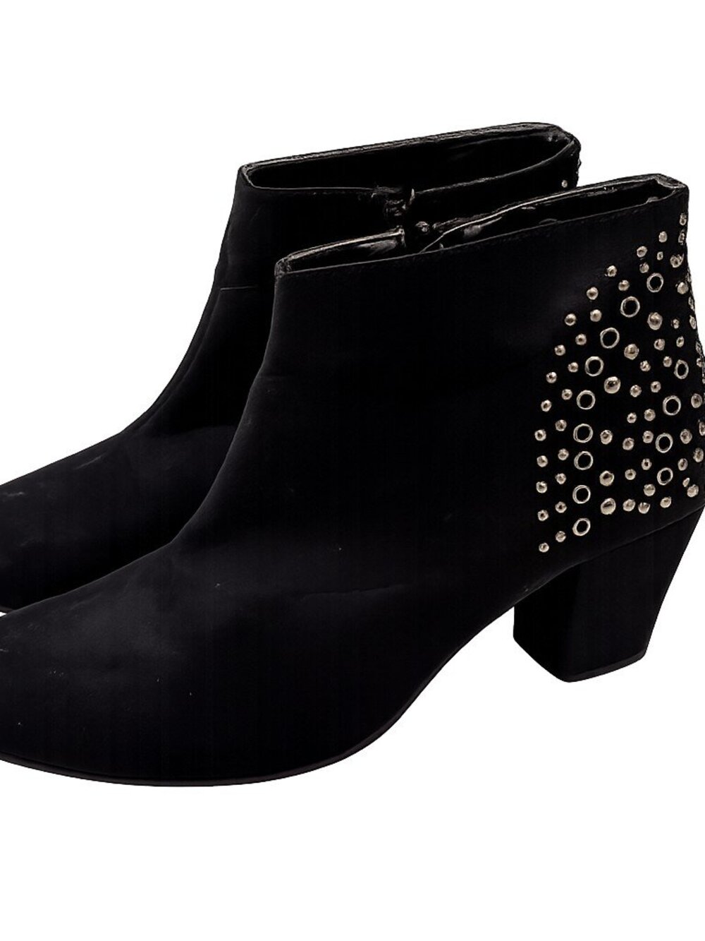 A.co Black Studded Heeled Ankle Boots Women's Size 9 Faux Suede Western Chic